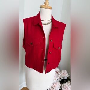 Vintage Liz Claiborne Red Wool Vest Small Gold Button 90s